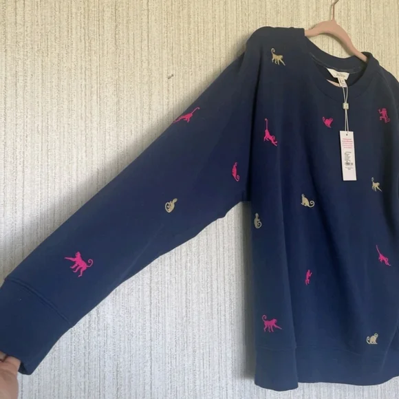 NWT Lilly Pulitzer Size Medium Ballad Sweatshirt Low Tidy Navy Monkey Half Drop - Picture 9 of 11